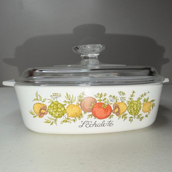 Corning Ware Vintage Spice of Life "L'Echalote" 1 Quart Baking Dish w/ Pyrex Lid - Picture 4 of 10